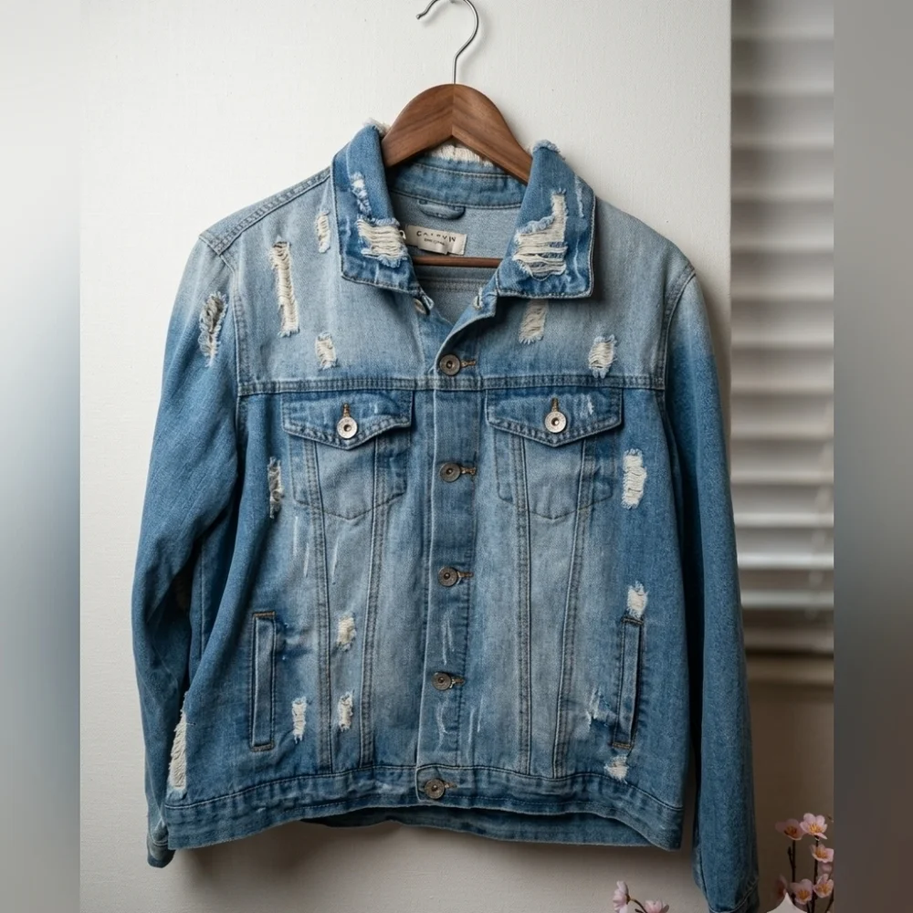 Ci Sono Distressed Light Wash Denim Trucker Jacket - Small - Edgy Streetwear - Picture 1 of 15